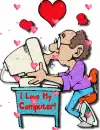 Man Kissing Computer Screen (with floating hearts)- I Love My Computer!