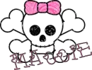 Maggie-skull,swirly pink bow