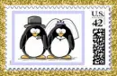 Wedding Bride & Groom Penguins Stamp (glitter boarder)
