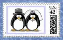 Wedding Bride & Groom Penguins Stamp (water boarder)