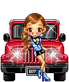 Cute girl w/red jeep