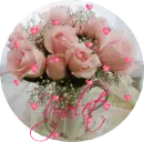 Pink Roses in a Teapot in circle (with floating hearts)- Vyolet
