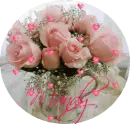 Pink Roses in a Teapot in circle (with floating hearts)- Mandy