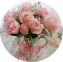 Pink Roses in Teapot in circle (with floating hearts)- Joyce