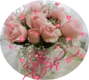 Pink Roses in Teapot in circle (with floating hearts)- Steph