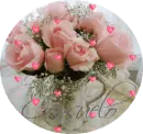 Pink Roses in Teapot in Circle (with floating hearts)- Consuelo