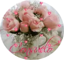 Pink Roses in Teapot in Circle (with floating hearts)- Consuelo