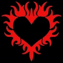 red flame heart wit black background