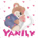 Teddy Bear Sleeping with Baby Bottle (with floating hearts)- Yanily