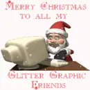 Santa on Computer (with snowfall effect)- Merry Christmas to All My Glitter Graphic Friends