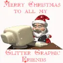 Santa on Computer (with glitter & snowfall effect)- Merry Christmas to All My Glitter Graphic Friends