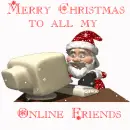 Santa on Computer (with glitter & snowfall effect)- Merry Christmas to All My Online Friends