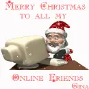 Santa on Computer (with glitter & snowfall effect)- Merry Christmas to All My Online Friends (Gina)