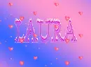 Flame Letters with rainbow background (with floating hearts)- Laura