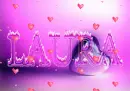 Flame Letters with heart background & floating hearts- Laura