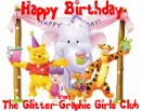 Pooh & Friends (sparkles)- Happy Birthday from Glitter Graphics Girls Club