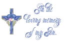 Memorial Cross with Hearts Blue - In the Loving Memory of my Son 