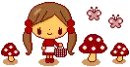 KAWAII GIRL WITH MUSHROOMS IN RED