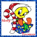 tweety bird with a candy cane