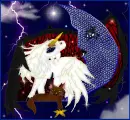 Unicorn with Gothic Moon and Cat holding a star n lightning