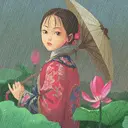 chinese girl in the rainy day