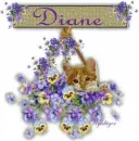 Cat in basket of pansies with Name Diane