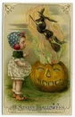 Girl, vintage, Halloween, Pumpkin