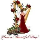 Beautiful Day lady in red with harp