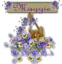 Cat in basket with pansies - Maggie