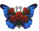 Blue butterfly with roses