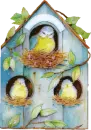 BIRD HOUSE WITH THREE LITTLE BLUEBIRDS