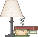 Coffee, Lamp and books for reading with animated steam