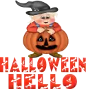 Halloween hello - kid in pumpkin costume
