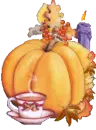 Autumn Still life with pumpkin, candle and warm beverage