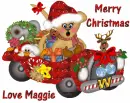 Bear in car with Maggie name