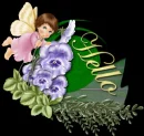 Angel with flowers says hello