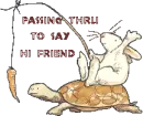 RABBIT SITTING ON TURTLE WAVING