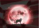 Wolf standing by the moon