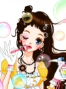 kawaii girl blowing bubbles