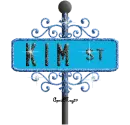blue black street sign kim ST