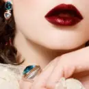 Glamour red lips & blue stones
