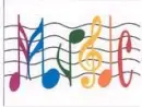MUSIC spelled w/ rainbow music notes