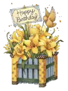 Happy Birthday with yellow flowers and hummingbird