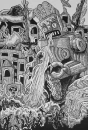 robot attacking city