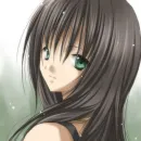 anime girl black hair green eyes