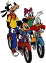 mickey riding a bike