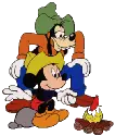mickey at a camp fire