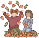 girls playing in leaves