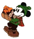 mickey holding fire wood.