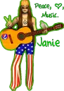 peace, love, music, janie